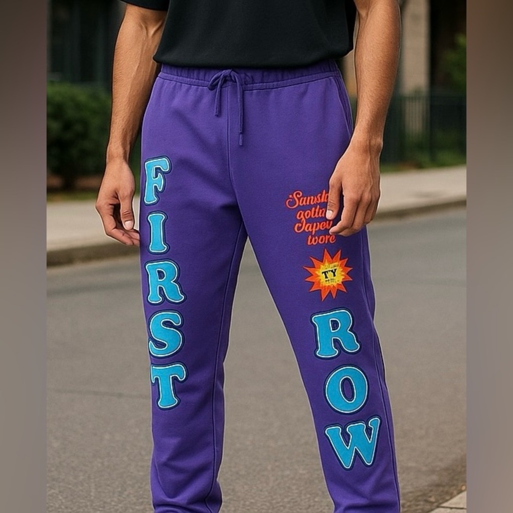 FIRST ROW “sunshine makes the‎ soul shine” men’s Pants sweats joggers purple XL